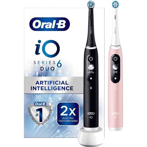Oral-B iO Series 6 Black Lava and Pink Rechargeable Toothbrush Duo pack
