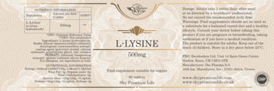 Sky Premium Life L-Lysine 500mg – 60 Vegan Tablets