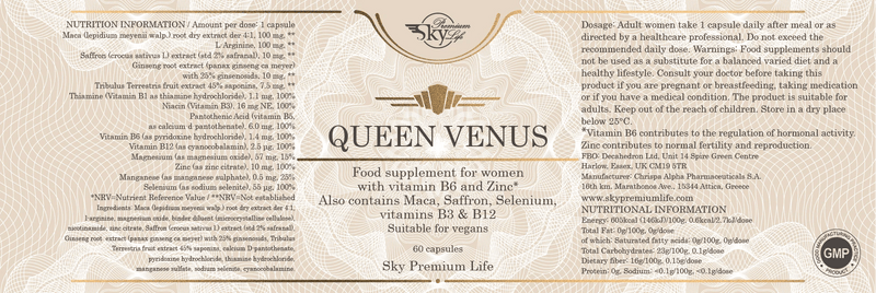 Sky Premium Life Queen Venus Multivitamin for Women – with Maca Root Extract, Ginseng, Magnesium – 60 Vegan Capsules