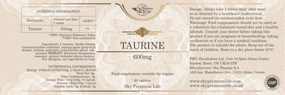 Sky Premium Life Taurine 600mg – 60 Vegan Tablets