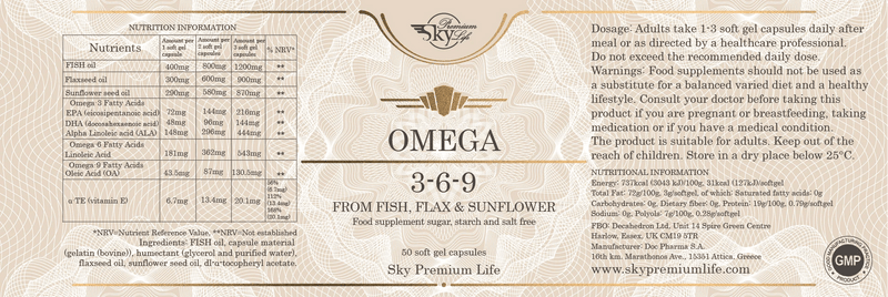 Sky Premium Life Omega 3-6-9 – 50 Soft Gel Capsules