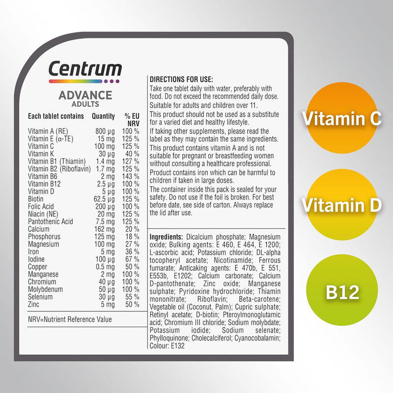 Centrum Advance Immunity Multivitamins Vitamin D & C Tablets 100 Tablets