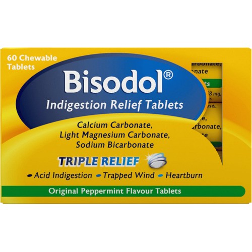 Bisodol Original Peppermint 60 Chewable Tablets
