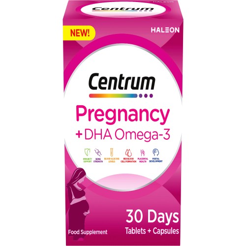 Centrum Pregnancy + DHA Omega 3 Vitamins - 30 Tablets, 30 Capsules