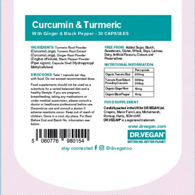 DR.VEGAN Curcumin & Turmeric 3300mg - 30 Capsules