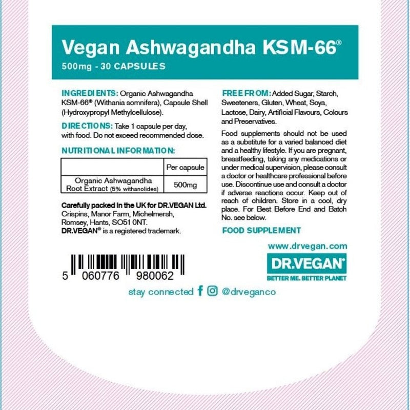 DR.VEGAN Organic Ashwagandha KSM-66 500mg - 30 Capsules