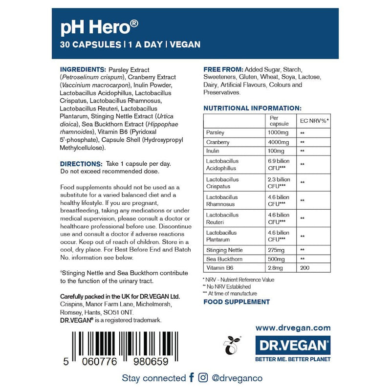 DR.VEGAN pH Hero Vaginal Probiotic & Urinary Tract Health - 30 Capsules