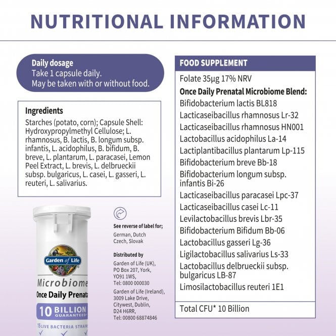 Garden of Life Microbiome Once Daily Prenatal 30 Capsules