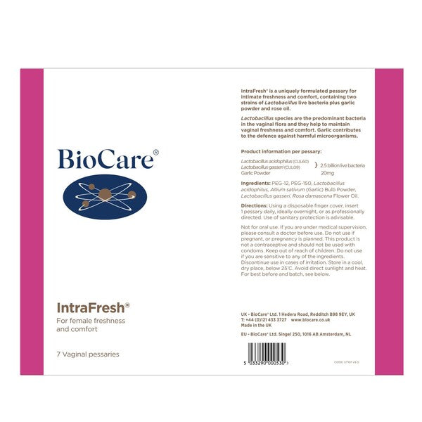 Biocare Intrafresh 7 Vaginal Pessaries