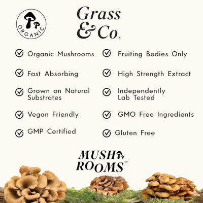 Grass & Co. RELAX Maitake Mushrooms with Ashwagandha + Magnesium 60 Vegan Capsules