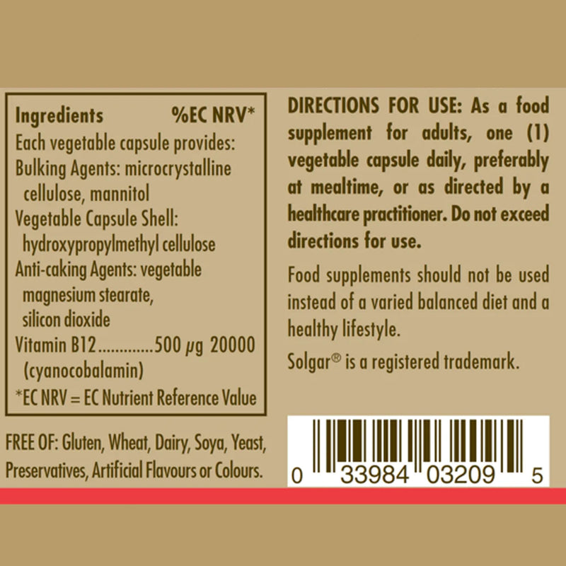 Solgar Vitamin B12 500 µg Vegetable 50 Capsules